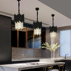 Colgantes con tapa de barra y isla en negro y cristal