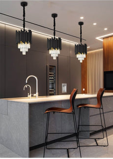 Colgantes con tapa de barra y isla en negro y cristal