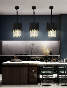 Colgantes con tapa de barra y isla en negro y cristal