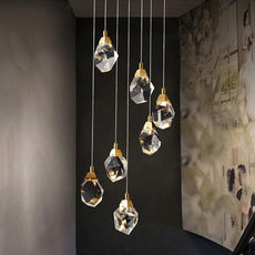 Modern Diamond Cut Crystal Chandelier - Gold