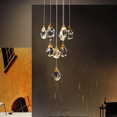 Modern Diamond Cut Crystal Chandelier - Gold