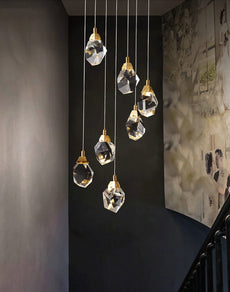 Modern Diamond Cut Crystal Chandelier - Gold