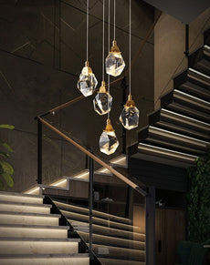 Modern Diamond Cut Crystal Chandelier - Gold
