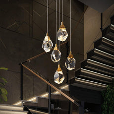 Modern Diamond Cut Crystal Chandelier - Gold