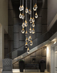 Modern Diamond Cut Crystal Chandelier - Gold