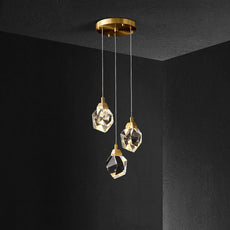 Modern Diamond Cut Crystal Chandelier - Gold