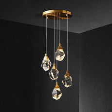 Modern Diamond Cut Crystal Chandelier - Gold