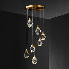 Modern Diamond Cut Crystal Chandelier - Gold