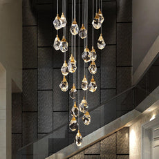 Modern Diamond Cut Crystal Chandelier - Gold