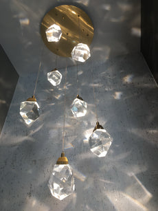 Modern Diamond Cut Crystal Chandelier - Gold