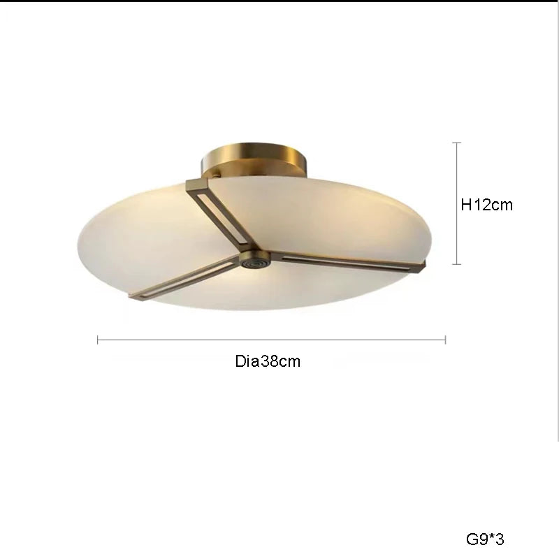 Ceiling light fixture with dimensions on a white background