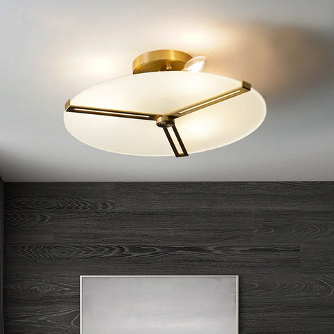 Frosted Glass Flush Mount Matte Gold Finish Close Up 