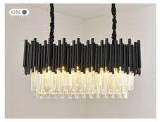 Black and Crystal Chandelier - Oval/Linear
