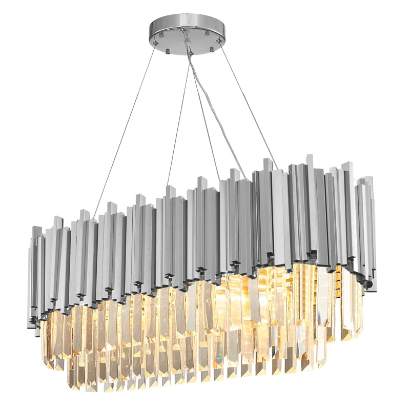 Chrome and Crystal Chandelier - Oval/Linear