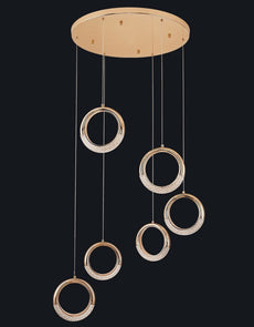 Gold and Acrylic Rings Chandelier and Pendants