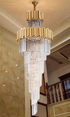 Gold and Crystal Two-Tier Double Volume Chandelier
