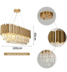 Gold and Crystal Chandelier - Oval/Linear