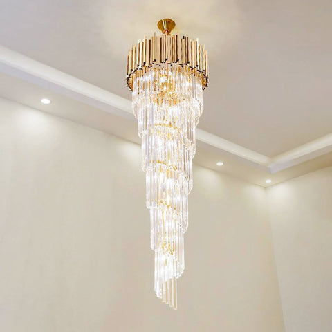 Gold and Crystal Double Volume Foyer Chandelier - Single Tier