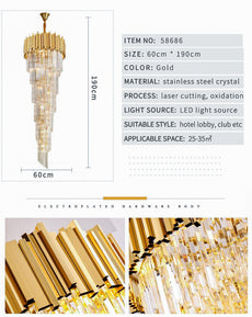 Gold and Crystal Double Volume Foyer Chandelier - Single Tier