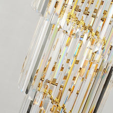 Lámpara de araña de dos niveles y doble volumen en oro y cristal