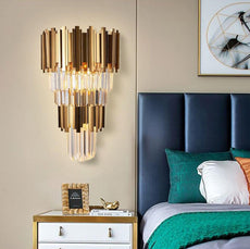 Gold and Crystal or Chrome and Crystal Two-Tier Wall Light