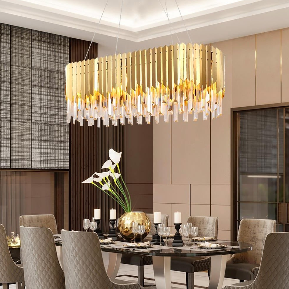 Gold or Chrome and Crystal Arrows Chandelier - Oval