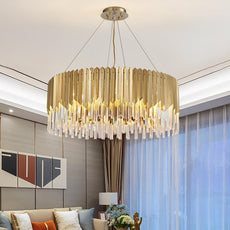 Gold or Chrome and Crystal Arrows Chandelier - Round