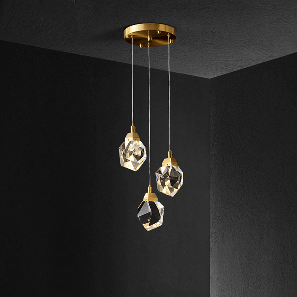 Modern Diamond Cut Crystal Chandelier - Gold