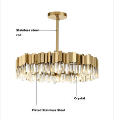 Round Gold and Crystal LED Semi Flush Mount
