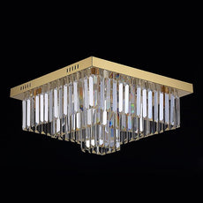 Square Gold and Crystal Flush Mount Ceiling Chandelier