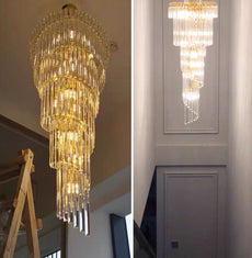Lámpara de araña de vestíbulo de doble volumen Crystal Falls de dos niveles