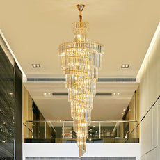 Lámpara de araña de vestíbulo de doble volumen Crystal Falls de dos niveles